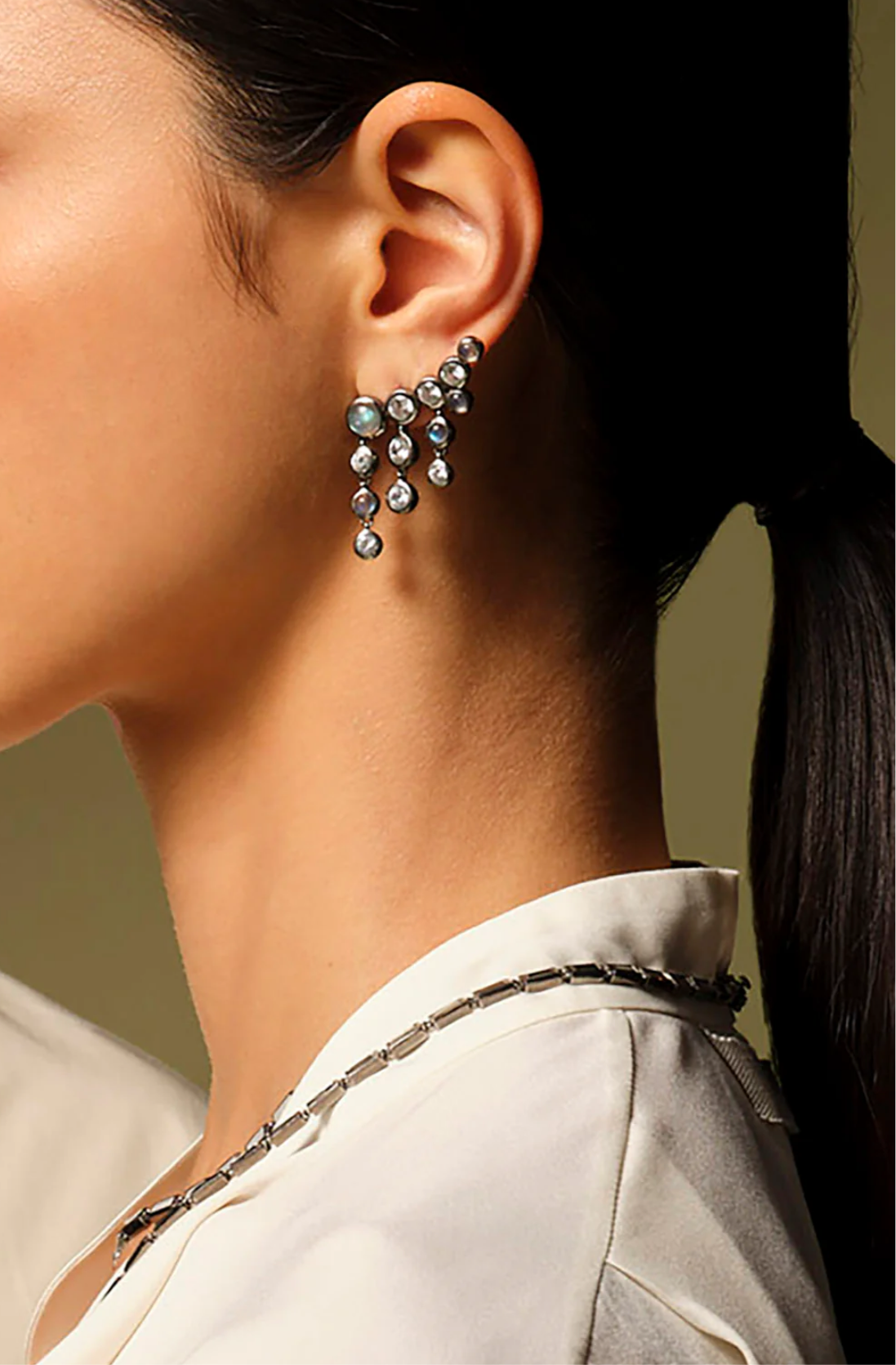 Nak Armstrong Earrings Fringe Crawlers: Labradorite & White Zircon