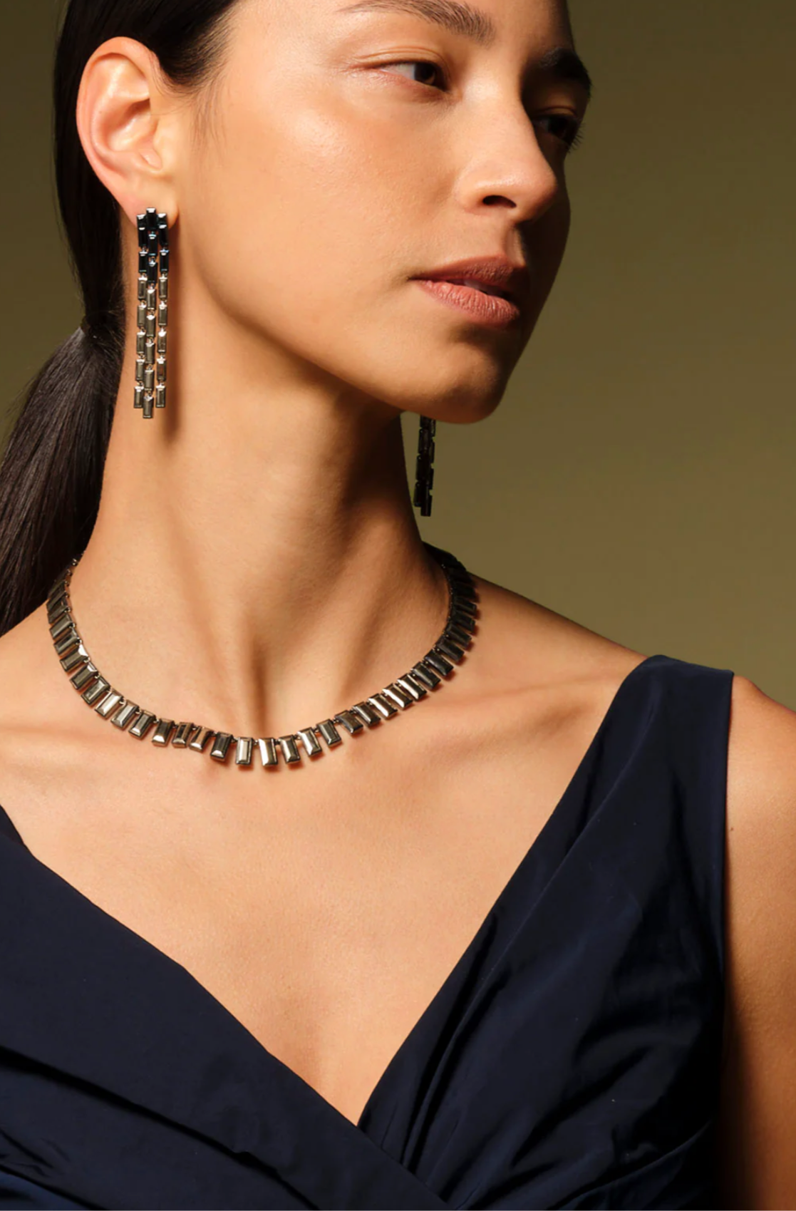 Nak Armstrong Earrings Triple Baguette Stiletto: Pyrite & Black Spinel