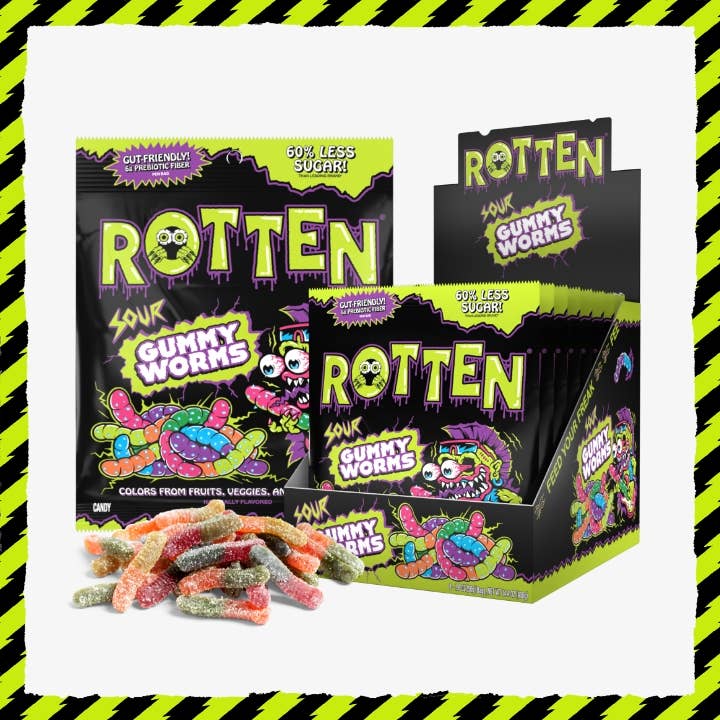 Rotten Candy - Sour Gummy Worms 8-Pk 1.8oz - Low Sugar All Natural Candy