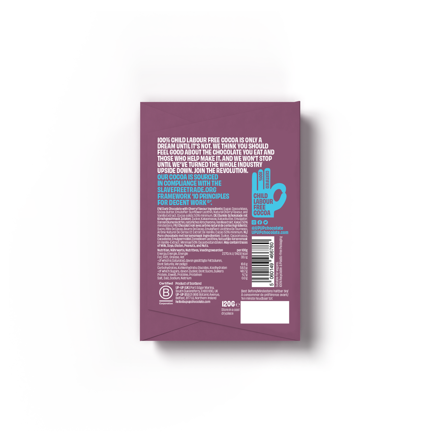 UP-UP Chocolate - Cherry Dark Chocolate Bar 120G/4.2OZ