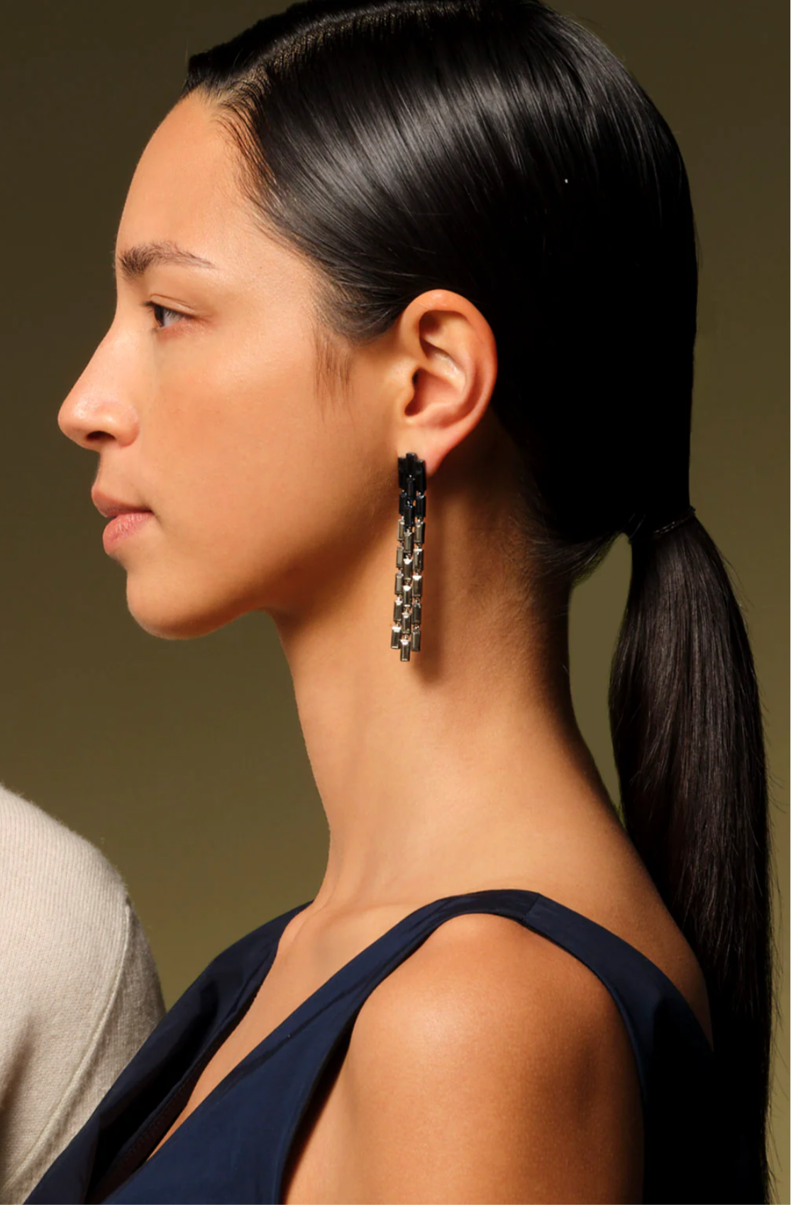 Nak Armstrong Earrings Triple Baguette Stiletto: Pyrite & Black Spinel