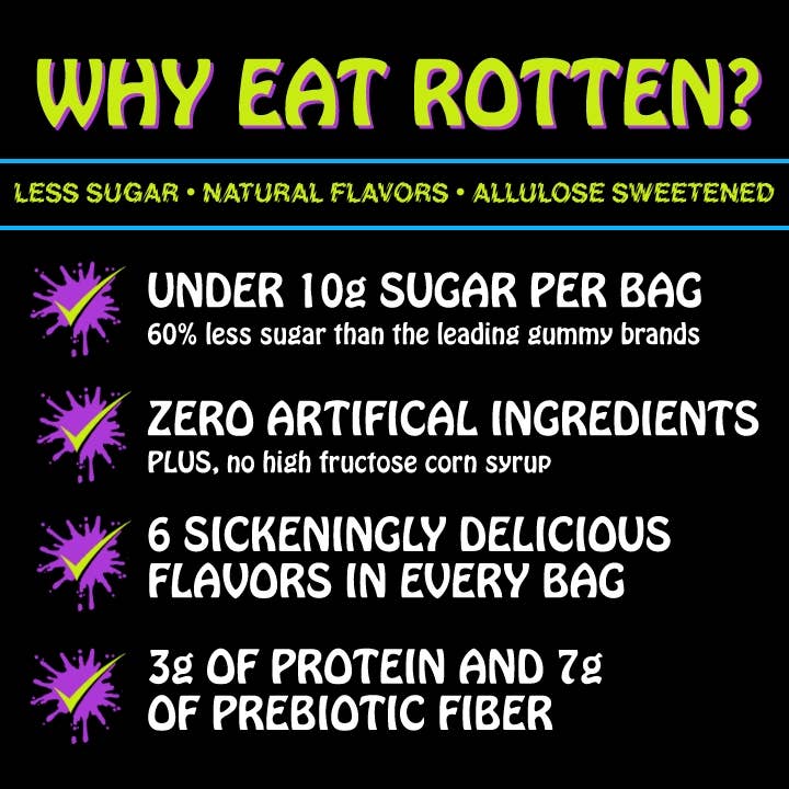 Rotten Candy - Sour Gummy Worms 8-Pk 1.8oz - Low Sugar All Natural Candy