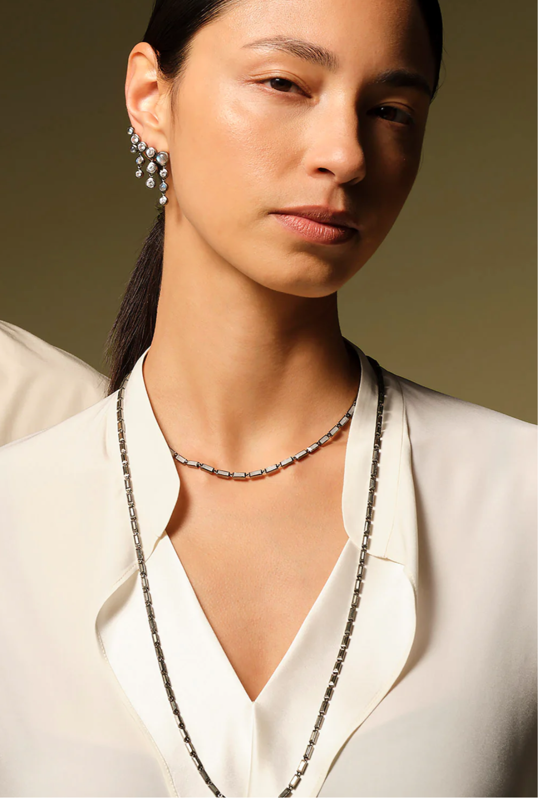 Nak Armstrong Earrings Fringe Crawlers: Labradorite & White Zircon