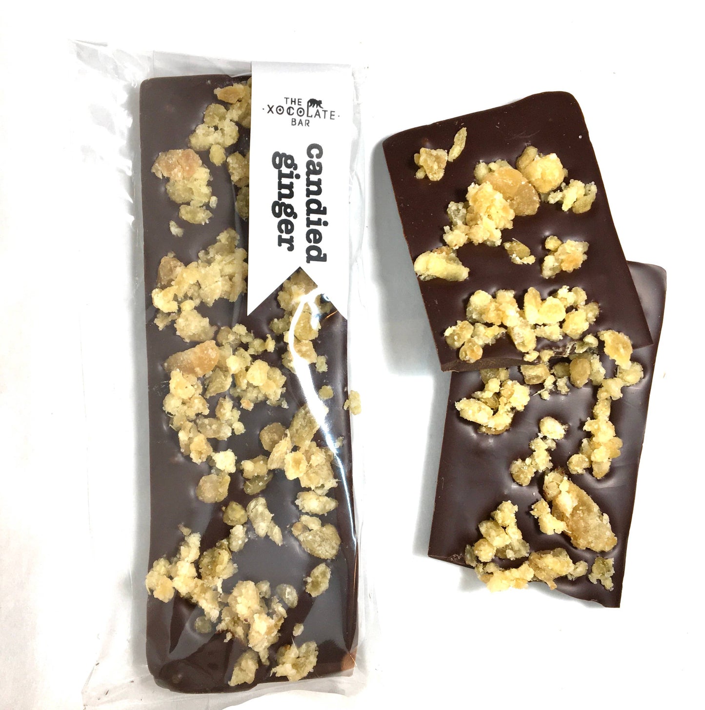 The Xocolate Bar - Candied Ginger Bar - organic vegan dark chocolate