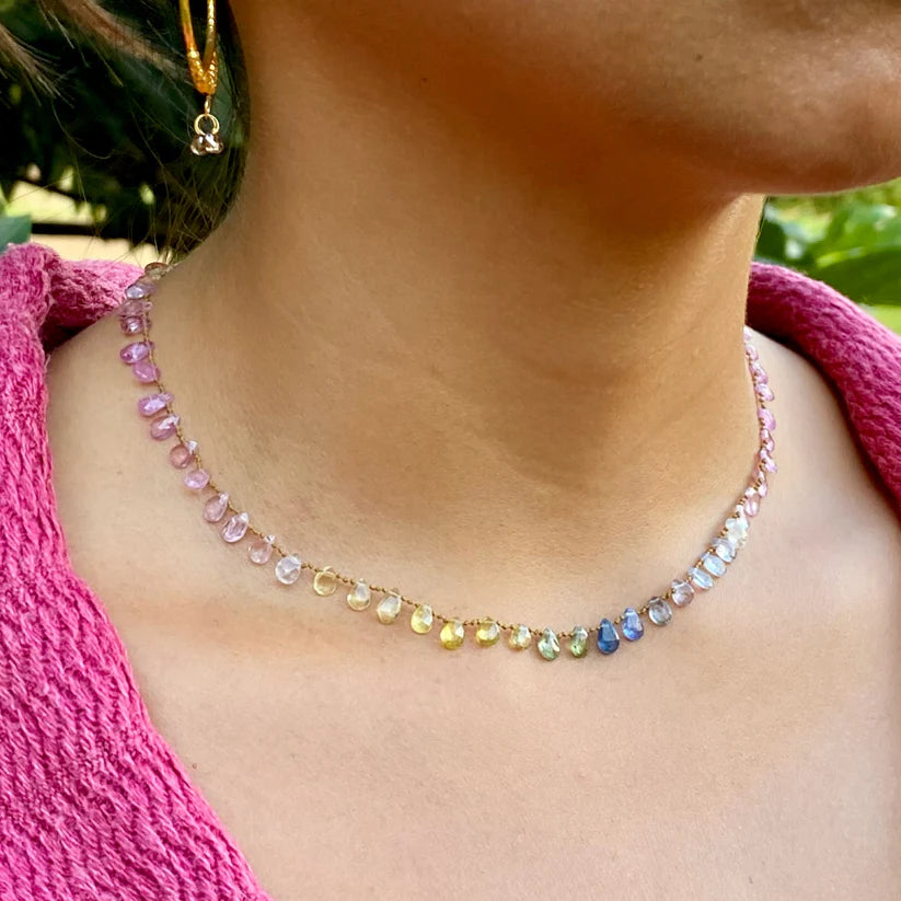Amalia Ali'i Necklace Pastel Sapphires and Gold Ali'i-25