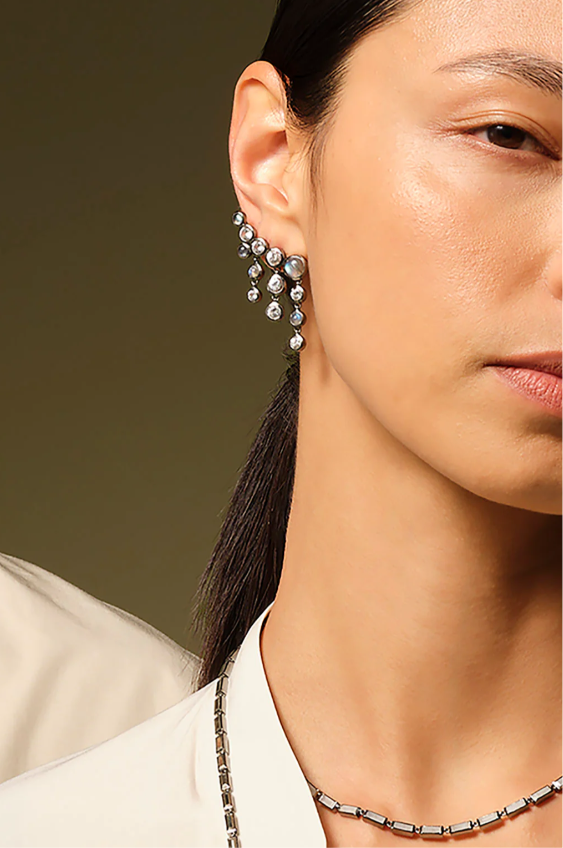 Nak Armstrong Earrings Fringe Crawlers: Labradorite & White Zircon