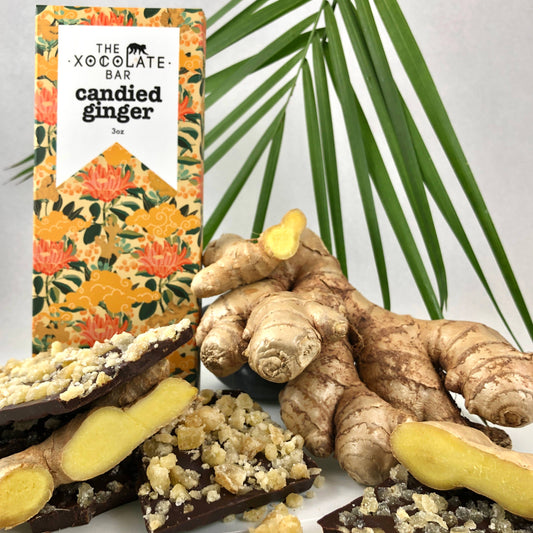 The Xocolate Bar - Candied Ginger Bar - organic vegan dark chocolate