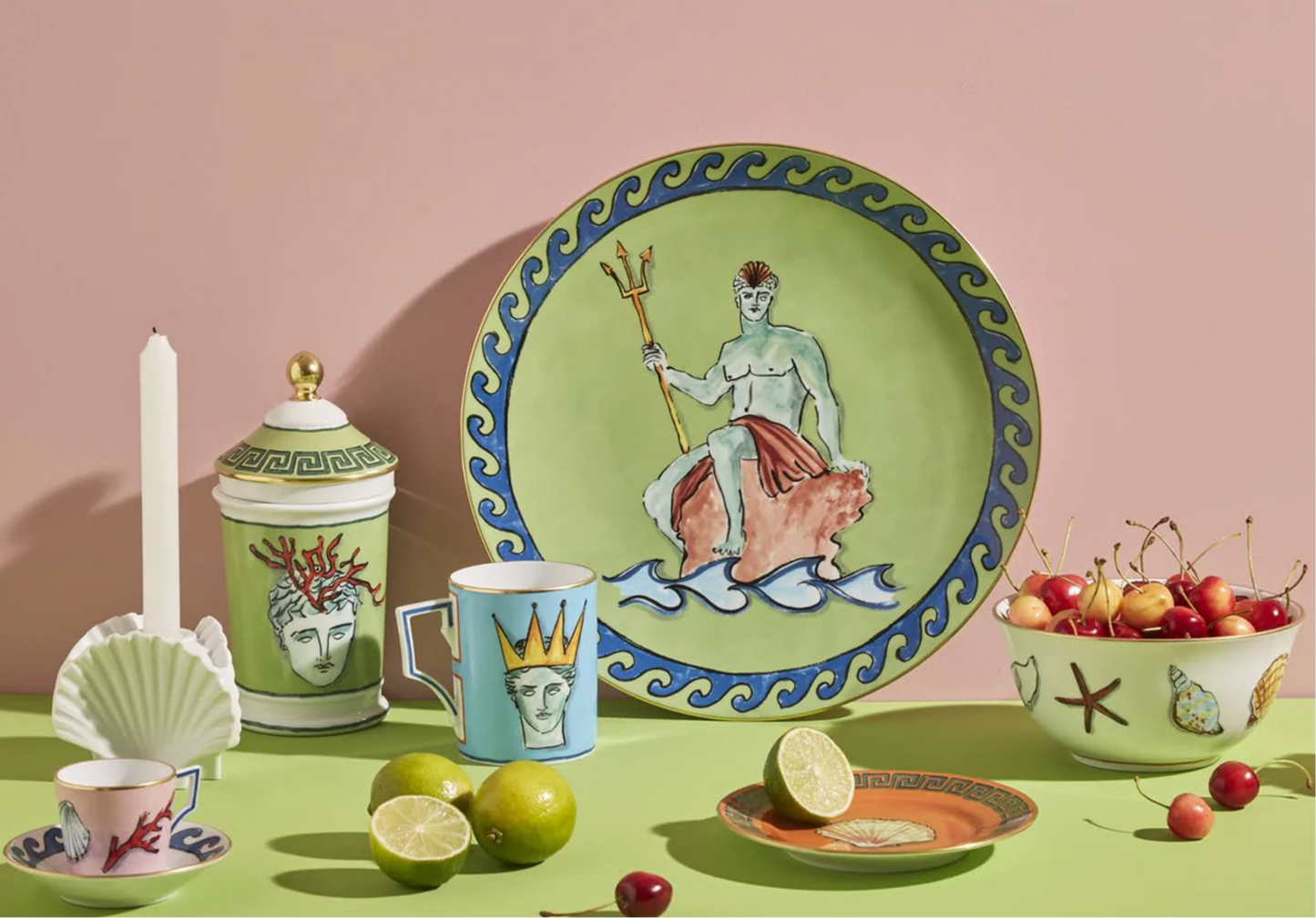 Ginori 1735 Designer Porcelain Il Viaggio di Nettuno Centerpiece and Charger Plate