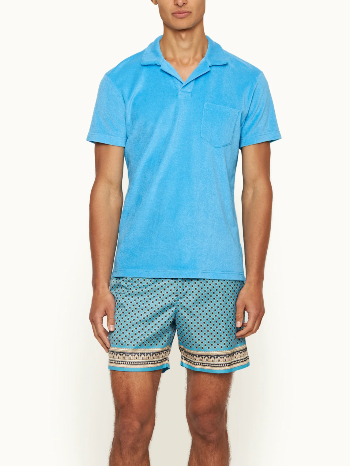ORLEBAR BROWN Terry Towelling Polo-Aqua Blue