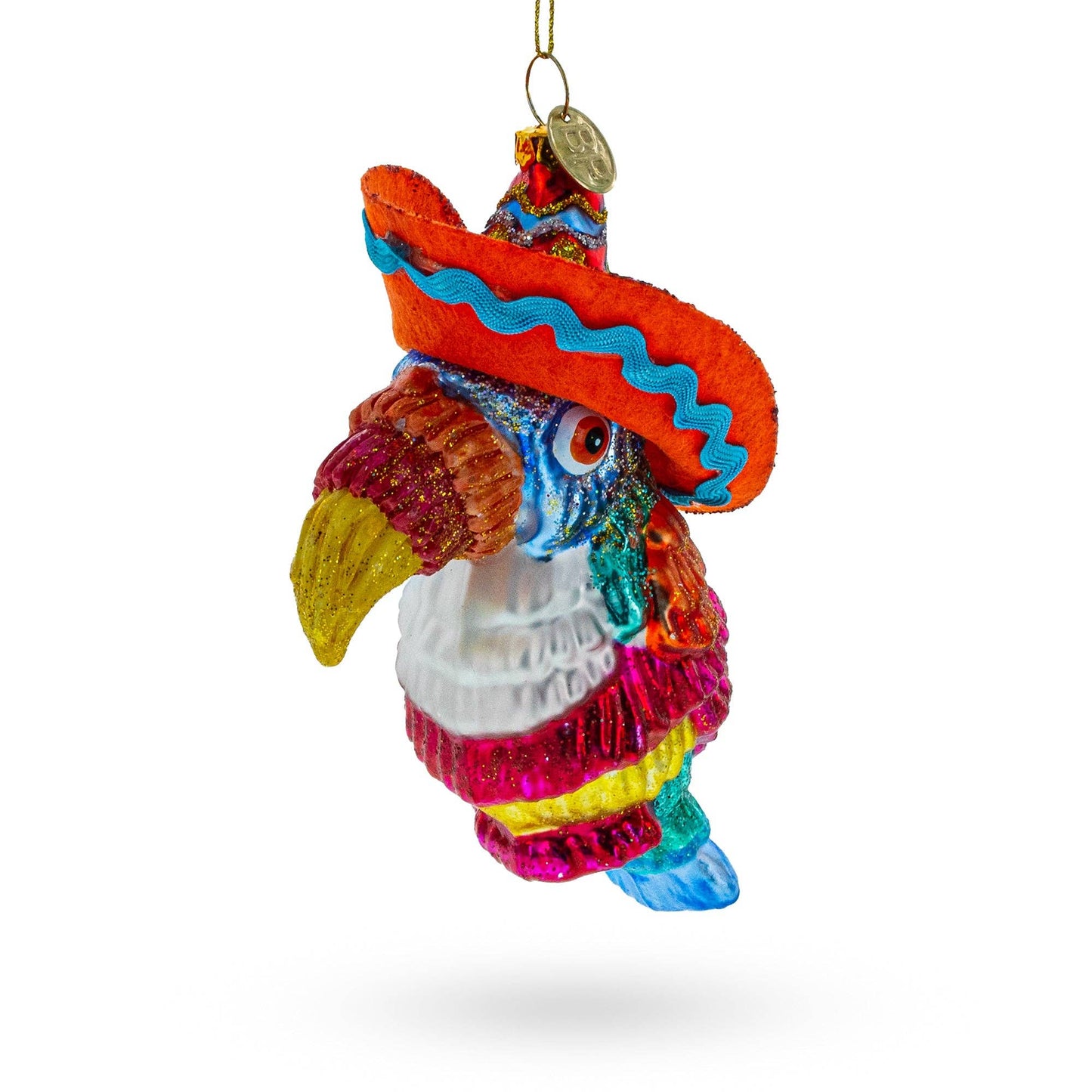 BestPysanky - Tropical Toucan in a Sombrero Hat Blown Glass Ornament