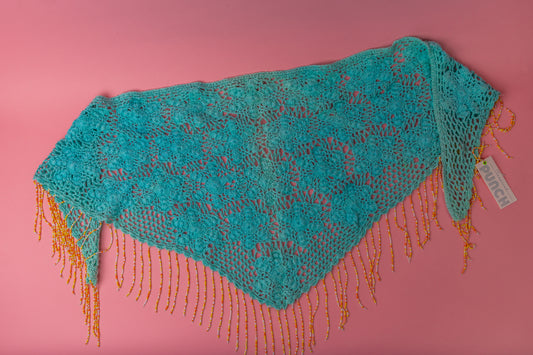 Tropical Punch Crochet Sarong w/ Bead Fringe-Blue