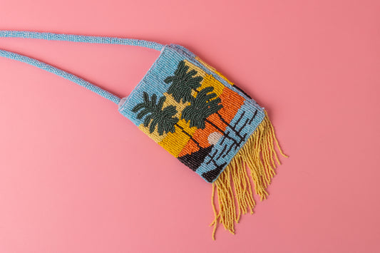 Tropical Punch Beaded Purse-Blue Palms