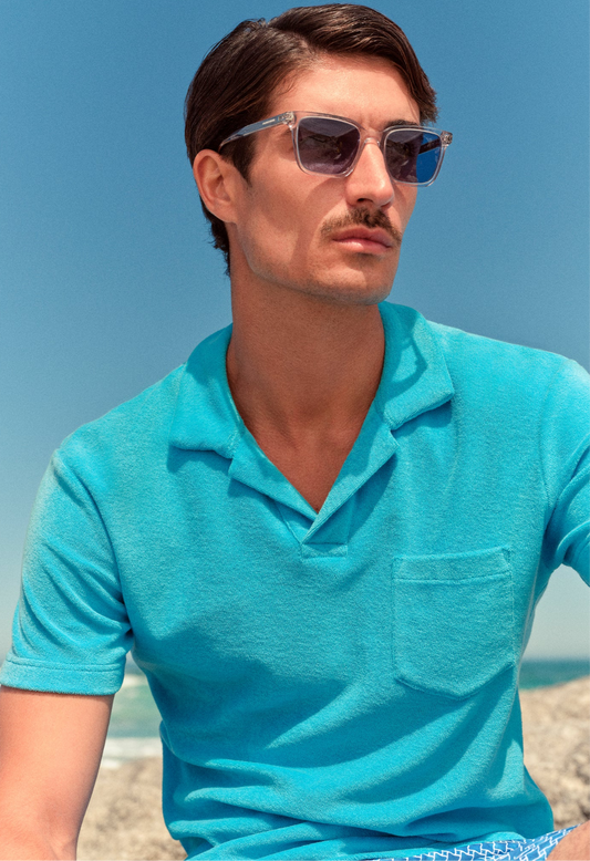 ORLEBAR BROWN Terry Towelling Polo-Aqua Blue