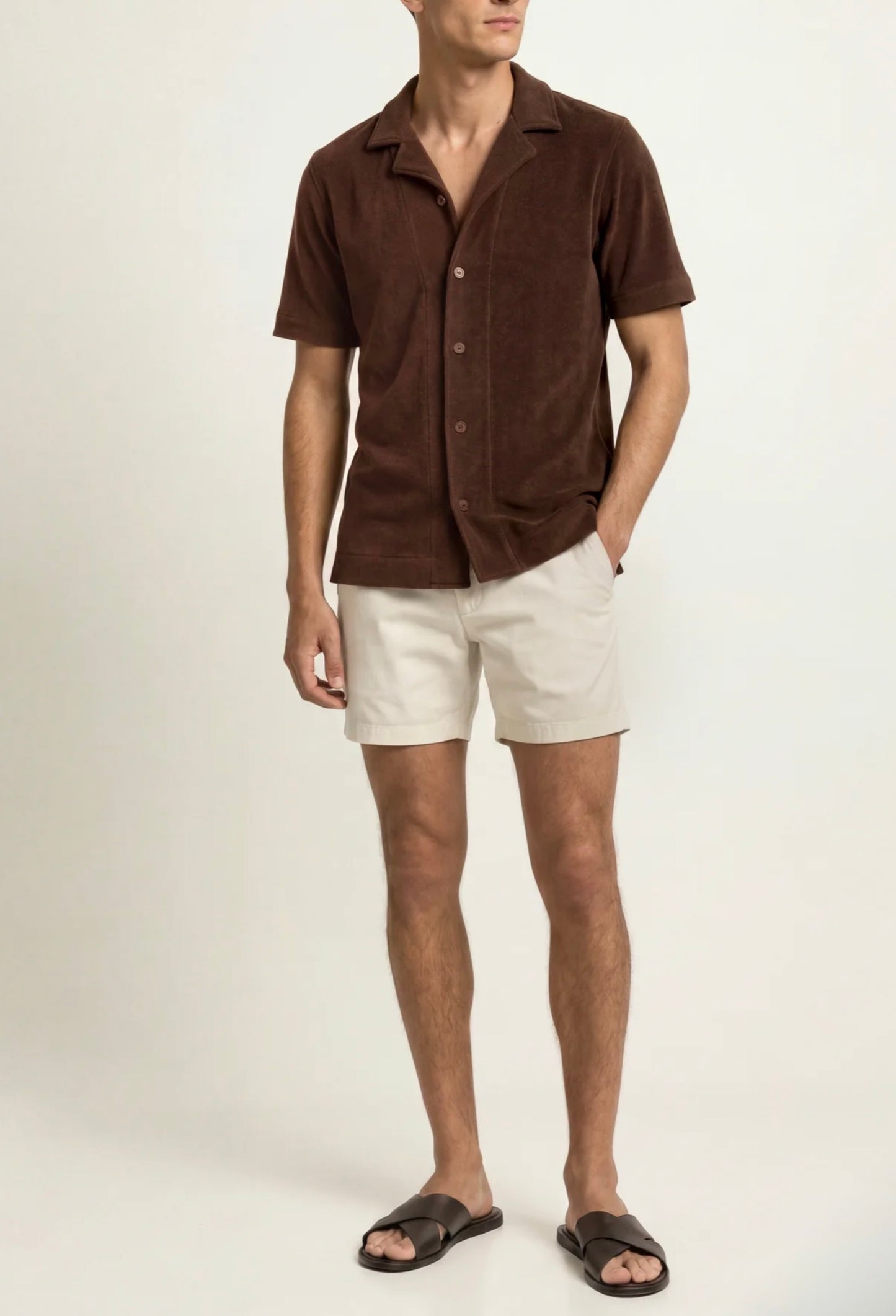Orlebar Brown CHESTNUT BROWN HAWKIN TOWELING RESORT SHIRT