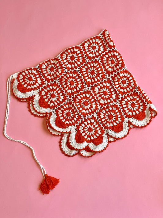 Tropical Punch Crochet Sarong Scallop Edges-Orange/White
