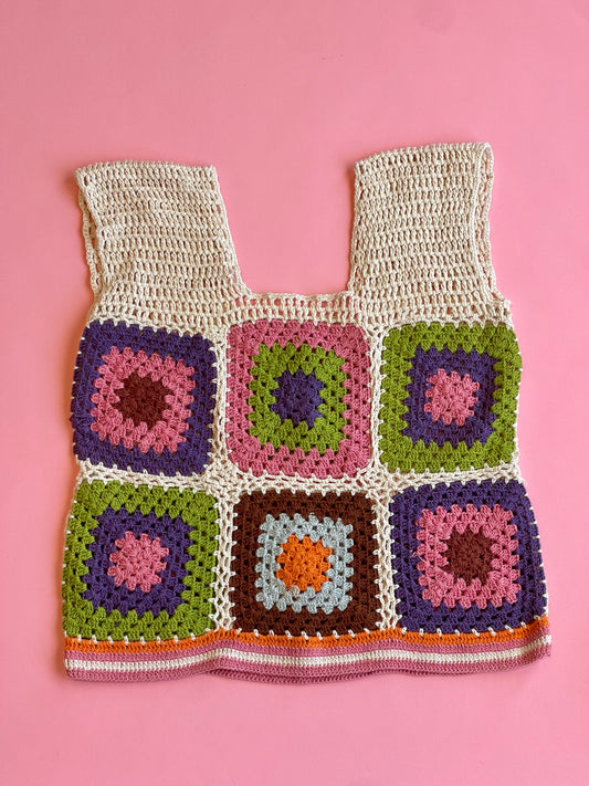 Tropical Punch Crochet Top-Pink/Purple/White