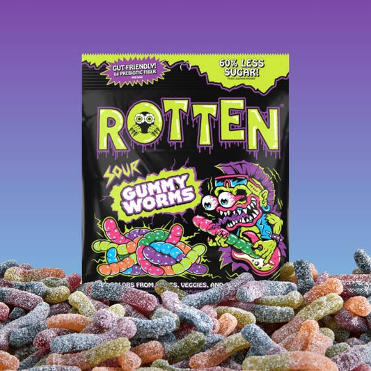 Rotten Candy - Sour Gummy Worms 8-Pk 1.8oz - Low Sugar All Natural Candy