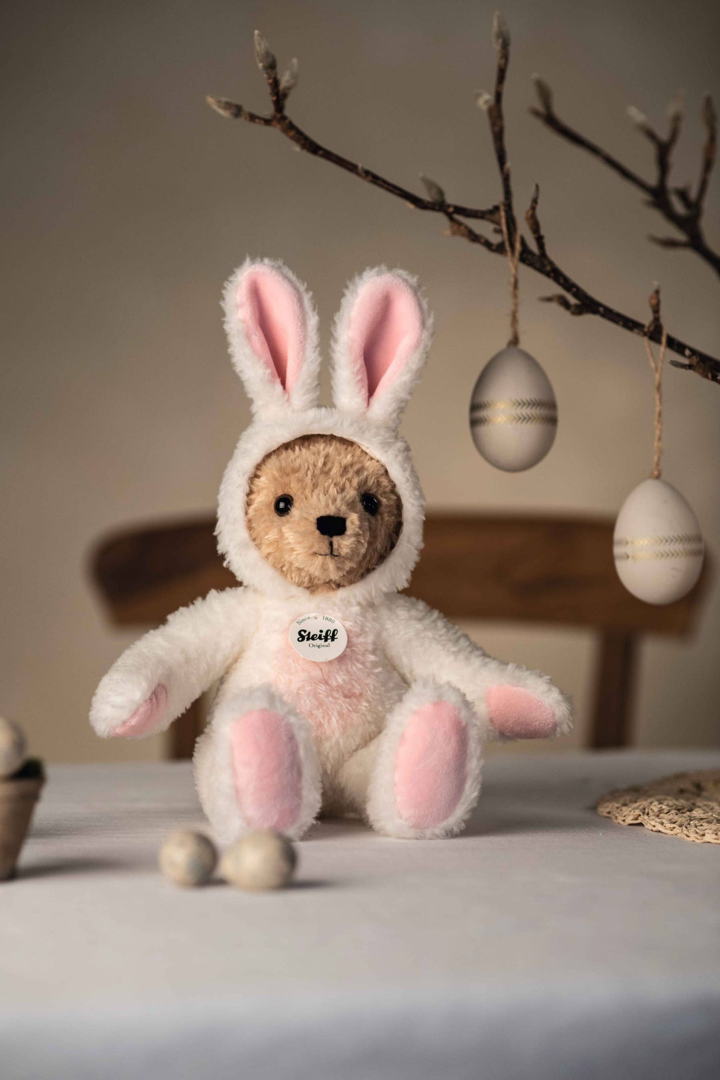 Steiff Plush-Teddy Bear with Easter Bunny Hoodie